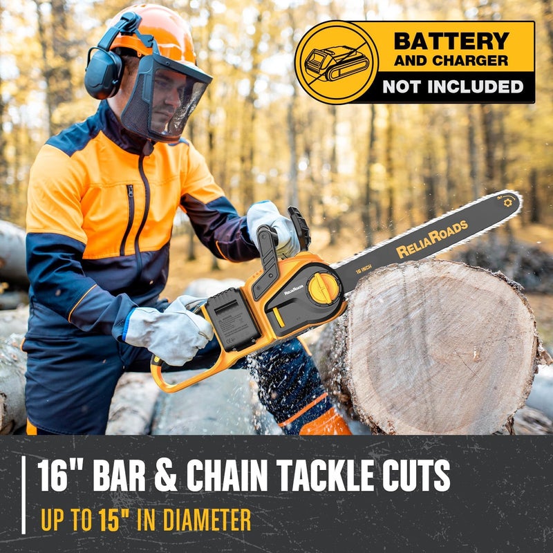 ReliaRoads 16-Inch Brushless Chainsaw, 40V (2 x 20V MAX) Cordless Battery Powered Chain Saw Compatible DeWALT Battery, Ideal for Wood/Tree Cutting, Pruning, Tool Only (Battery Not Included) - Image 4